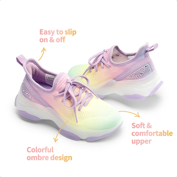 [Sparkle Pop] Kids Jelly Sole Lightweight Slip-On Sneakers - RAINBOW PURPLE - 4